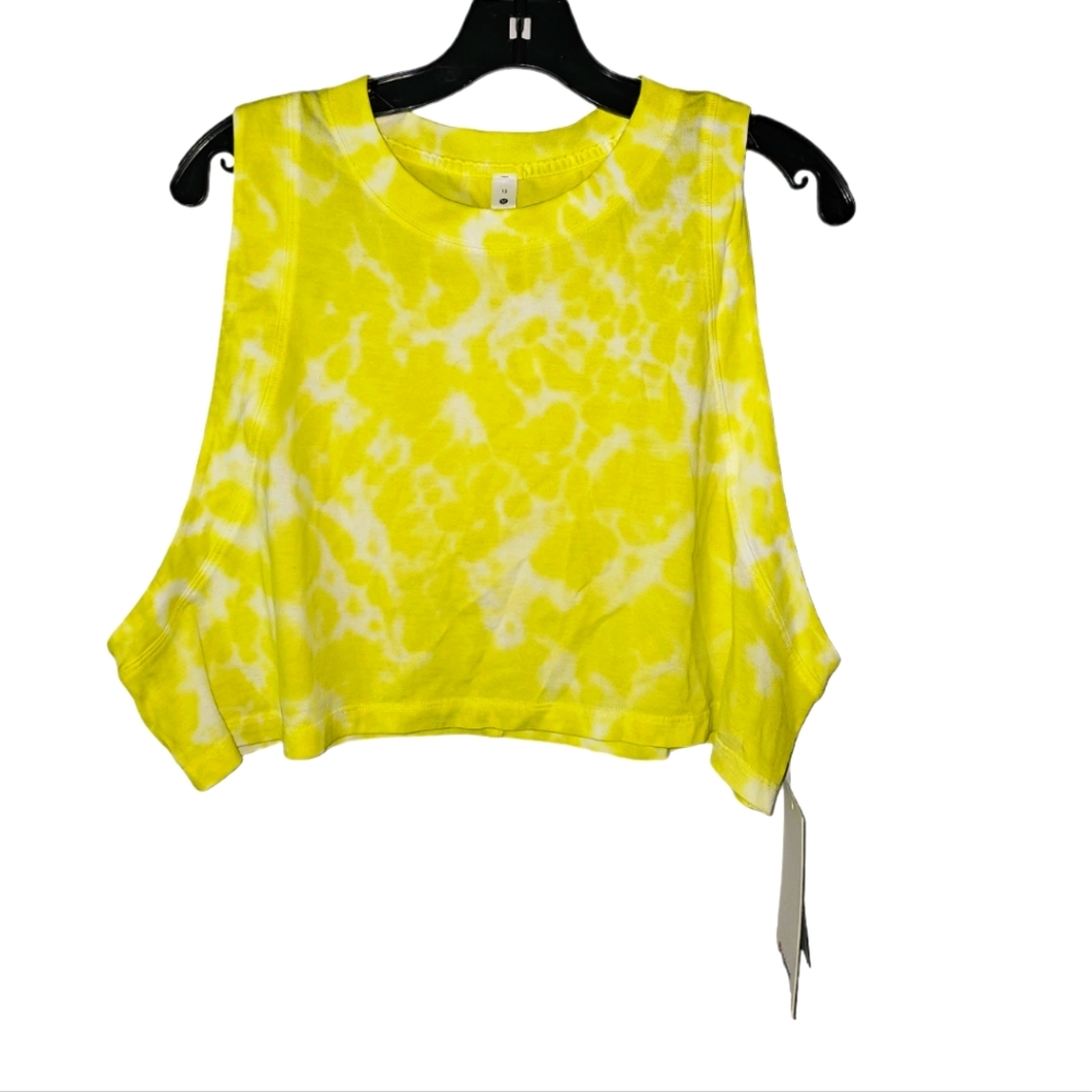 🔥 NWT Lululemon All Your Cropped Cotton Tank Top Tie Dye Highlight Yellow Sz 12